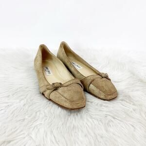 Jimmy Choo Metallic Gold Suede Bow Loafers